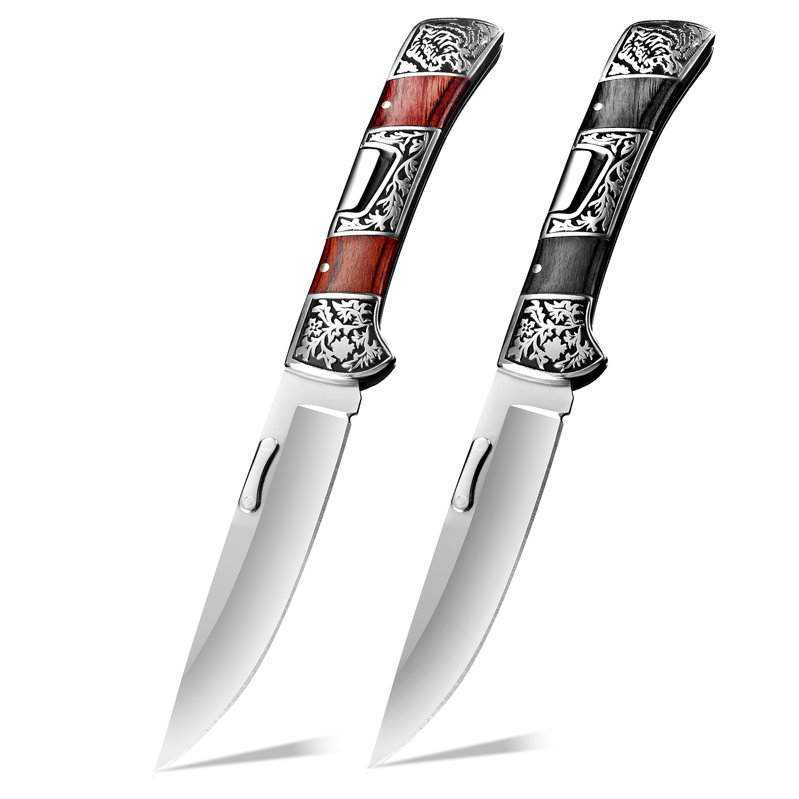 Vintage Collectible Pocket Knives - Vintage Engraved Folding Pocket Knife Wood