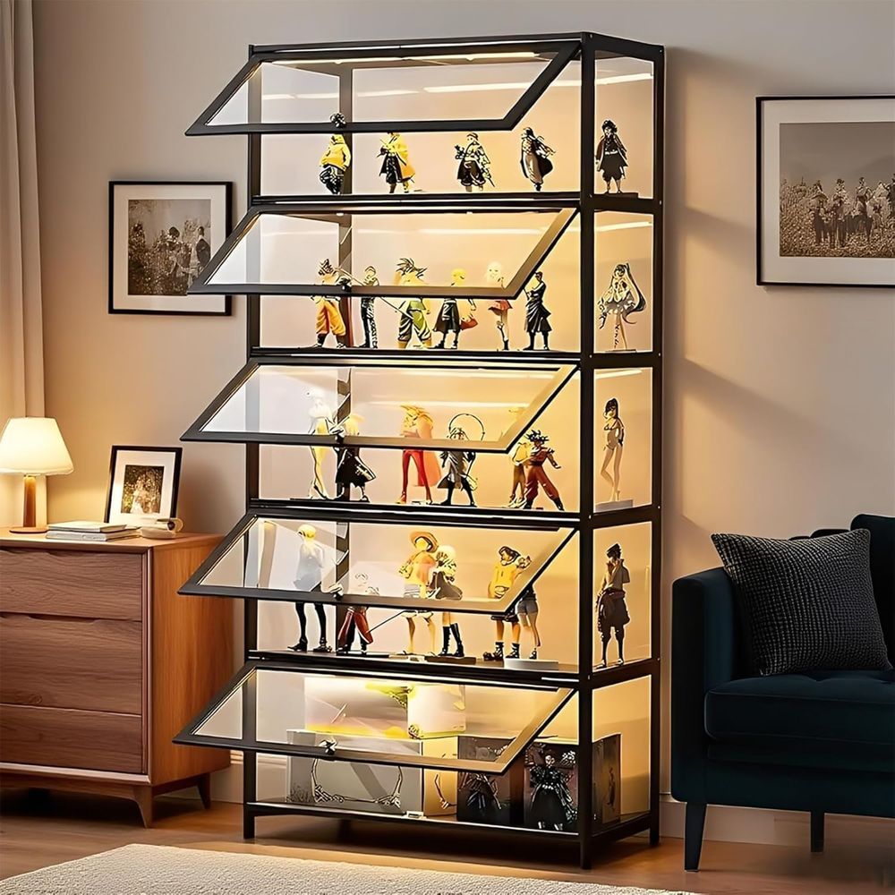 Collectible Collection - 5-Tier Bamboo Acrylic Glass Door Display