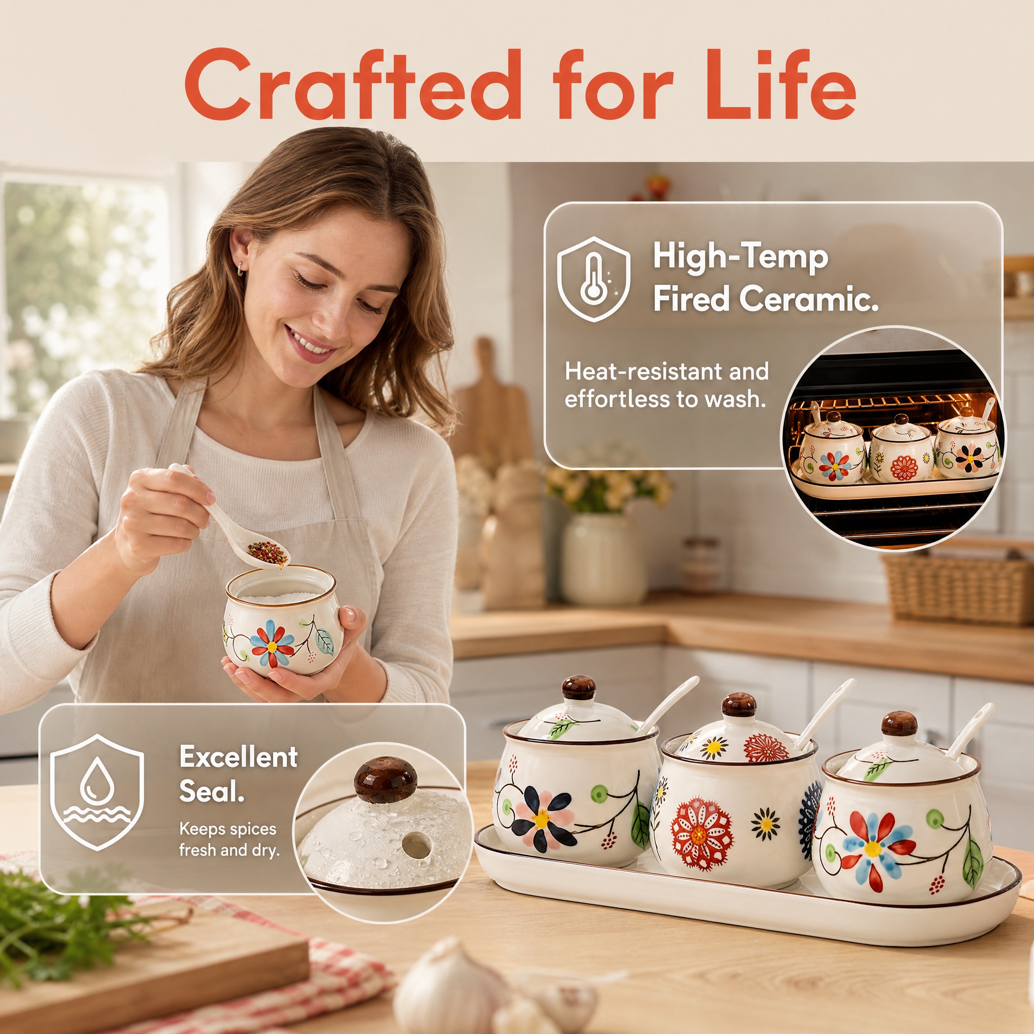3-Piece Ceramic Spice Jar Set  - огляд і ціна Vintage Collectible Spoons